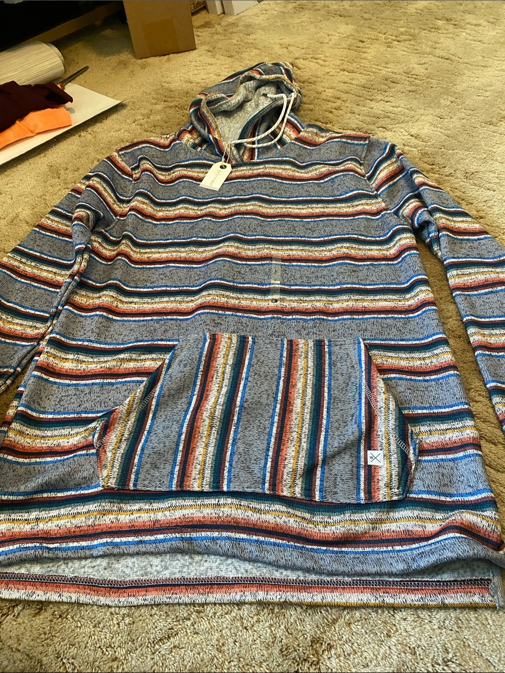 Men's Striped Hooded Sweater - Blue Multicolor
